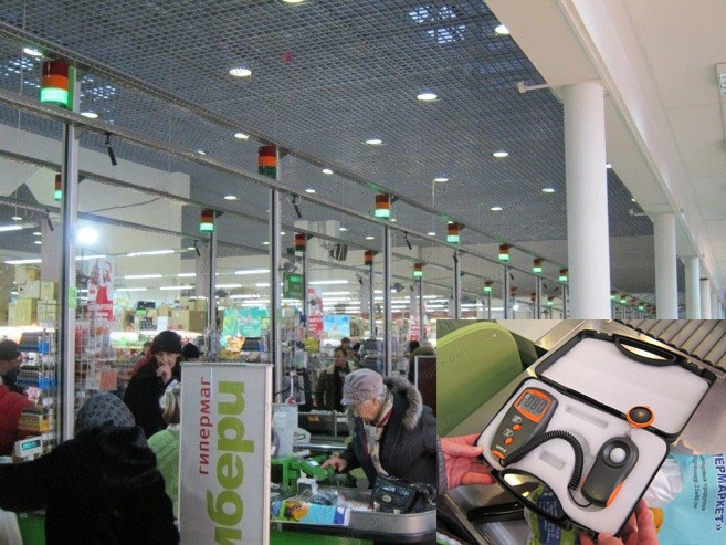 Измерение освещённости в магазине торговом центре кассовая зона